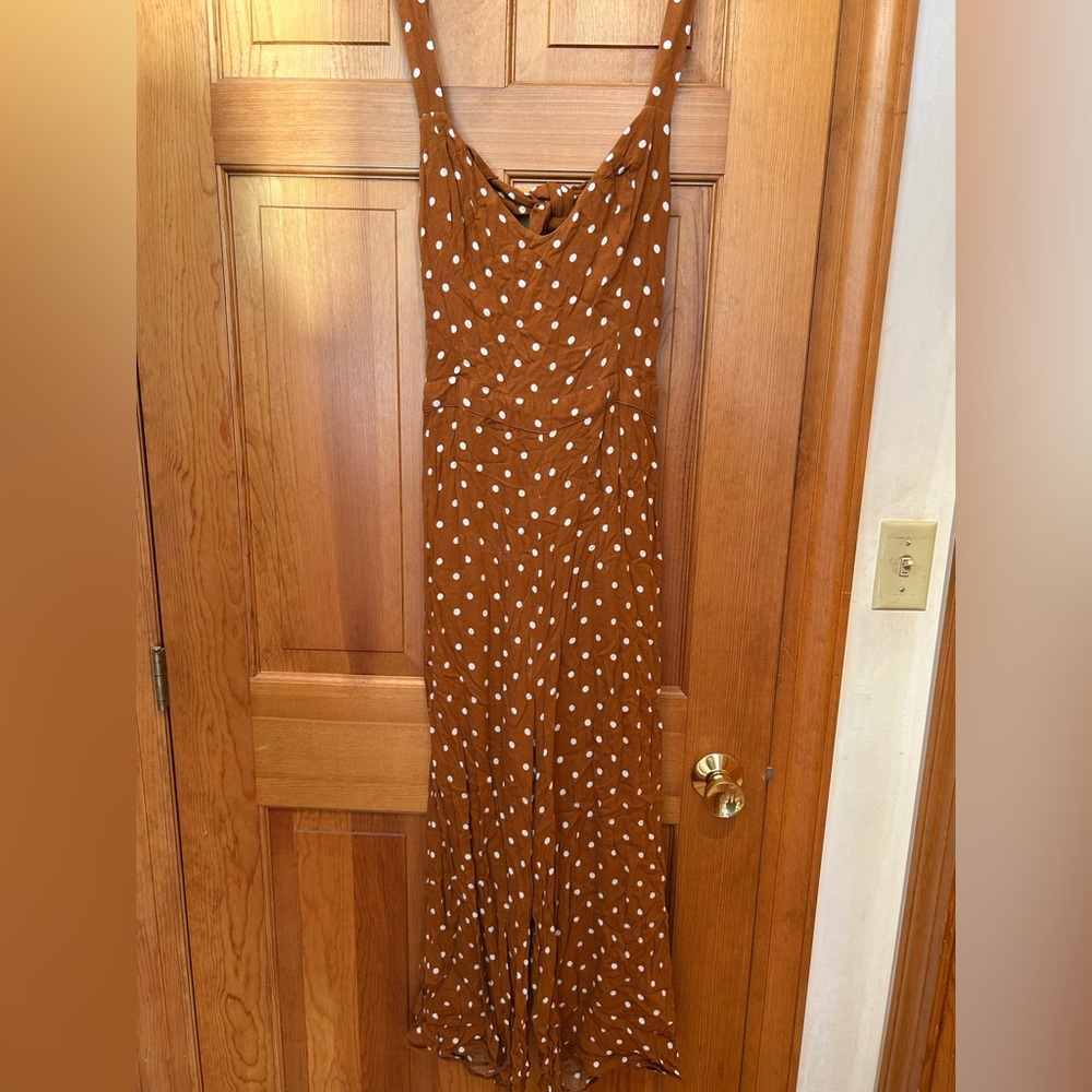 American Eagle Outfitters Orange Jumpsuit with White Polka Dots